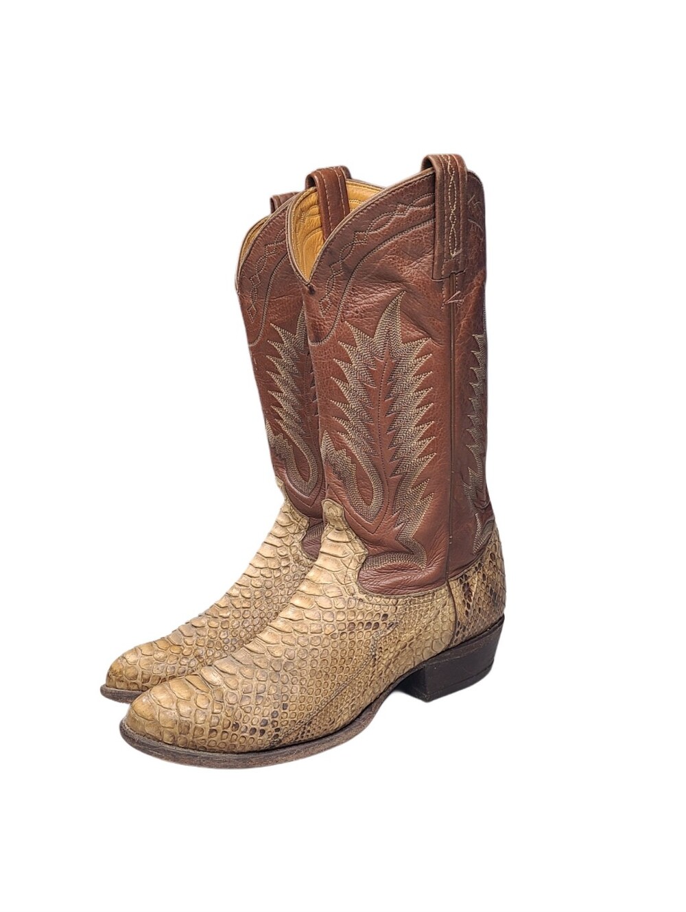 Vtg Tony Lama Men's Natural Python Snake Brown Western Cowboy Boots Mens 8.5 D